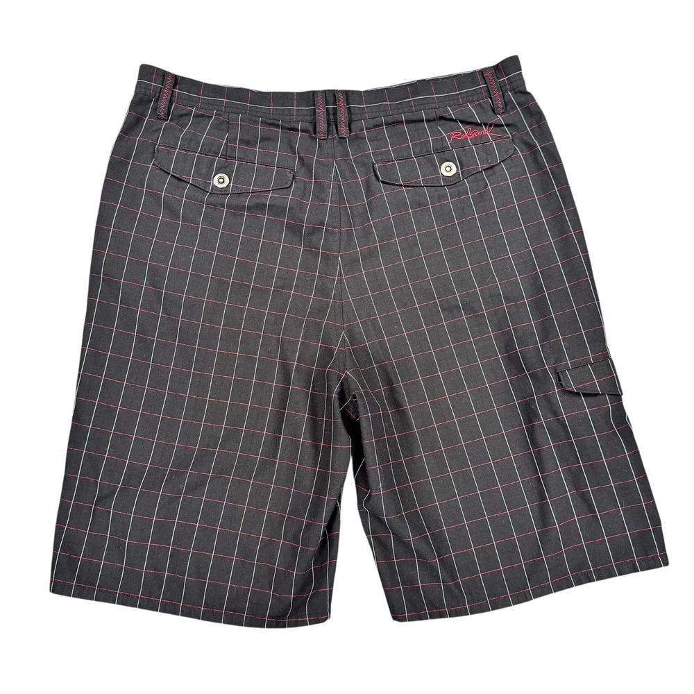 Redsand Mens 36 Black Plaid Cargo Shorts Ripstop Boardshorts Hybrid Y2K Surf